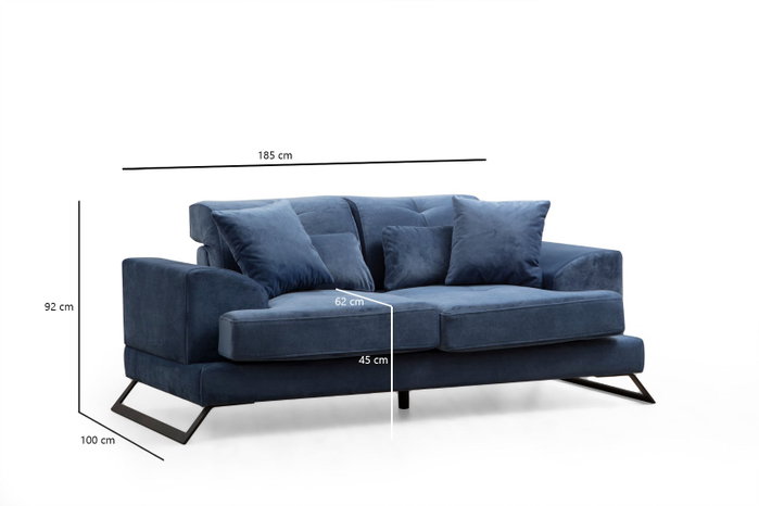 Atelier Del Sofa Sofá Frido 2 Plazas Azul Marino 185x100x92 cm Poliéster